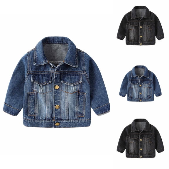 NAISIBABY Boys Long Sleeve Denim Shirt Jacket with Turn-Down Collar Casual Kids Coat for Fall Black Size 9-12M