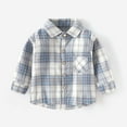 thumbnail image 1 of NAISIBABY Boys Long Sleeve Shirt, Lapel Button Down Fashion Plaid Kids Casual Shacket Tops Light Blue 1T, 1 of 7