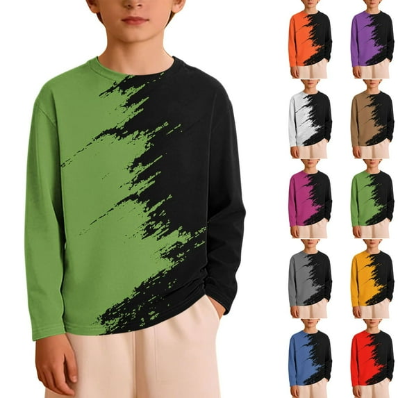 NAISIBABY Boys Long Sleeve T-Shirt (3-14T), Crewneck Cool Graphic Loose Fit Kids Trendy Casual Pullover Tops Green 12T
