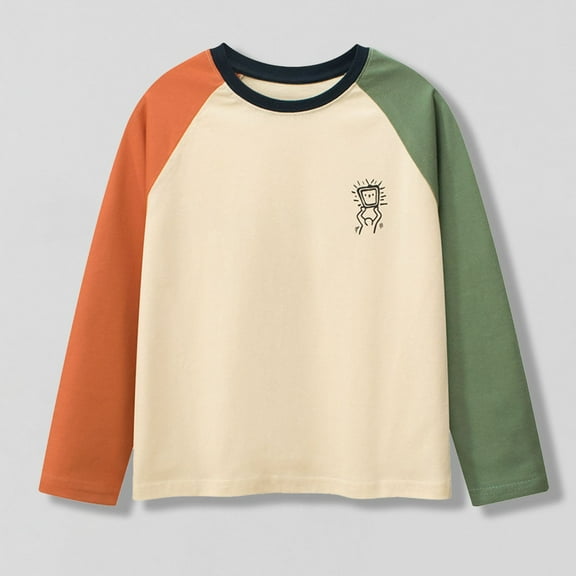 NAISIBABY Boys Long Sleeve T-Shirt 8 T, Fashion Prints Crewneck Casual Cotton Pullover Raglan Tee Beige(5-15T)