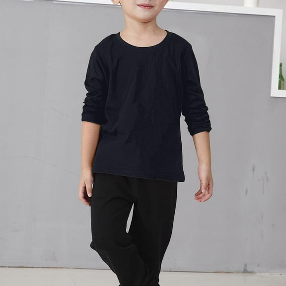 NAISIBABY Boys Long Sleeve T-Shirt, Cotton Crew Neck Solid Color Casual Basic Tops Black 5T