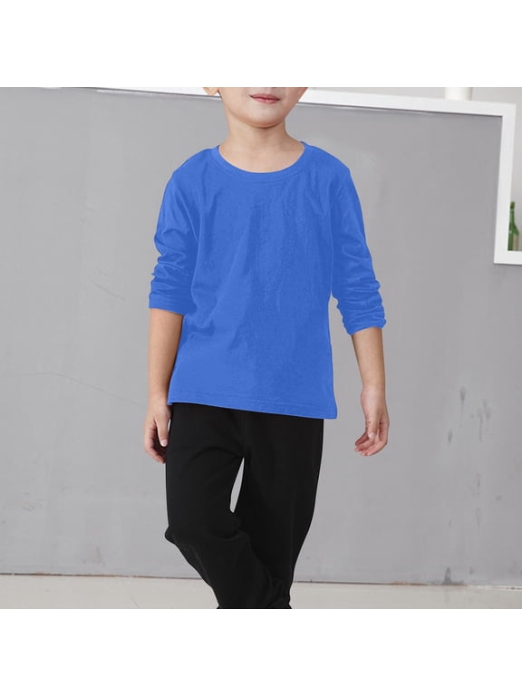 Boys Long Sleeve T-Shirt, Cotton Crew Neck Solid Color Casual Basic Tops Blue 8T