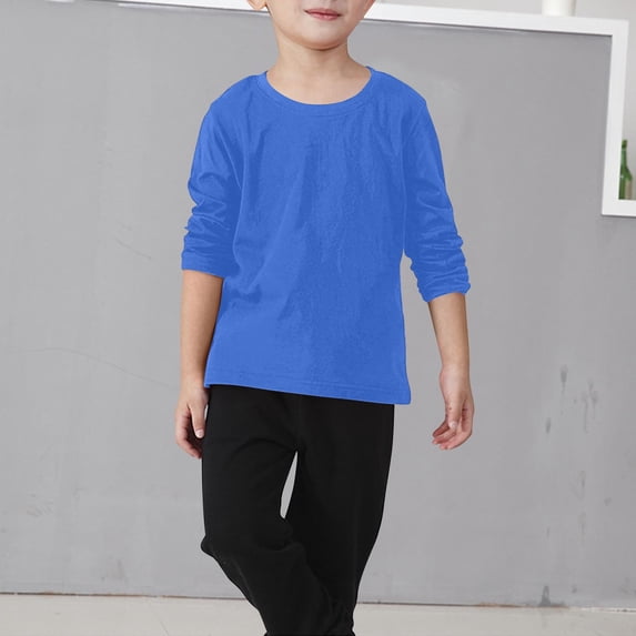 NAISIBABY Boys Long Sleeve T-Shirt, Cotton Solid Color Crew Neck Casual Basic Tops Blue 4T