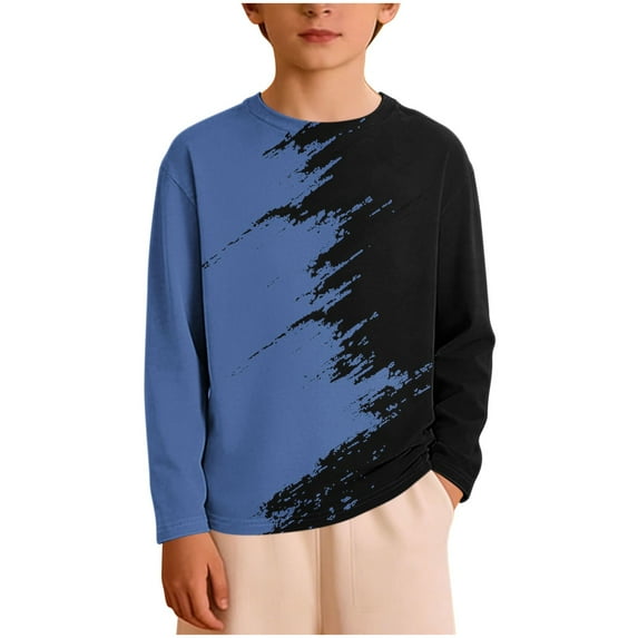 NAISIBABY Boys Long Sleeve T-Shirt, Crewneck Cool Graphic Loose Fit Kids Trendy Casual Pullover Tops Blue 11T