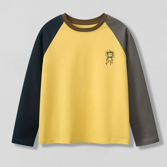 NAISIBABY Boys Long Sleeve T-Shirt, Fashion Prints Casual Cotton Crewneck Pullover Raglan Tee Yellow 9T