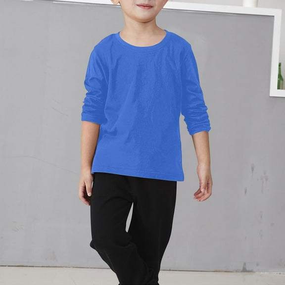 NAISIBABY Boys Long Sleeve T-Shirt, Solid Color Crew Neck Cotton Casual Basic Tops Blue 7T