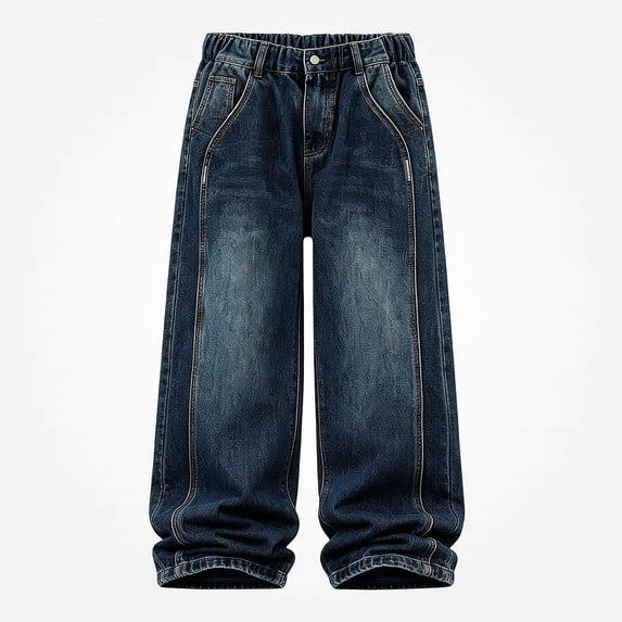 NAISIBABY Boys Loose Fit Denim Pants, Casual Wide Leg Jeans with Side Pockets for Cold Weather Blue Size 9