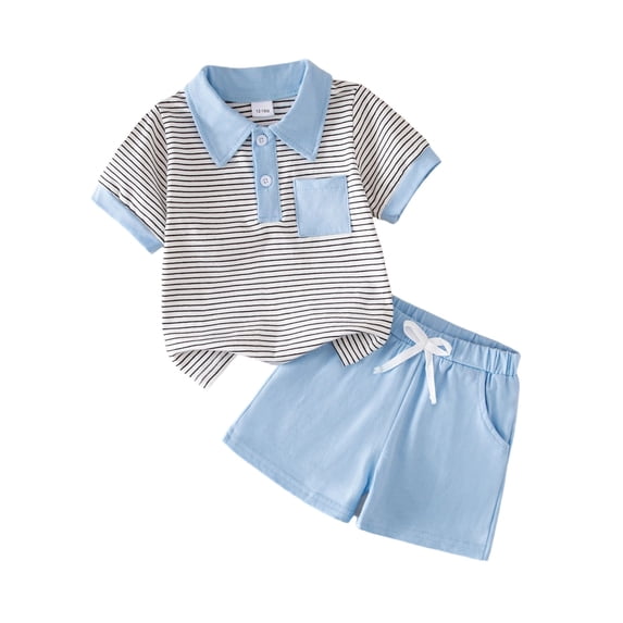 NAISIBABY Boys Outfit Set, Short Sleeve Polo Shirt and Drawstring Shorts Summer Fashion Clothes 2-Piece Blue 3T
