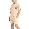 thumbnail image 1 of NAISIBABY Boys Outfit Sets, Graphic Short Sleeve T-Shirt and Shorts Kids Summer Casual Fashion Clothes 2-Piece Beige 0-1T, 1 of 8