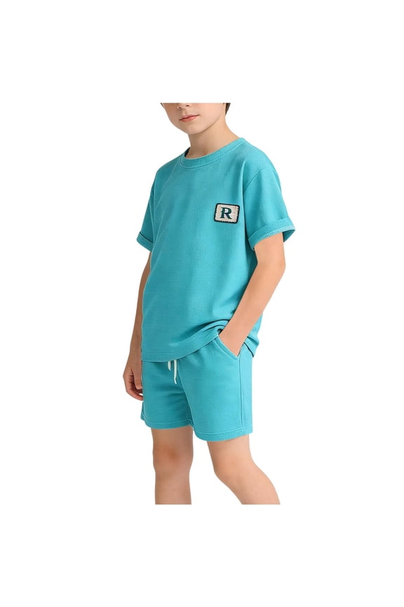 Boys Outfit Sets, Graphic Short Sleeve T-Shirt and Shorts Kids Summer Casual Fashion Clothes 2-Piece Green Size 7-8