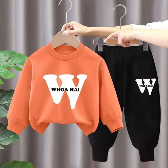 NAISIBABY Boys Outfit Sets Long Sleeve Crew Neck Graphic Sweatshirt+Joggers Casual Tracksuit Set Orange Size 6