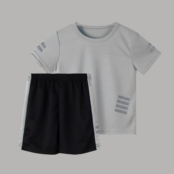 NAISIBABY Boys Outfit Sets, Quick-Dry Short Sleeve Reflective Strip T-Shirt Sports Shorts Summer Active Sets 2-Piece Gray 4T