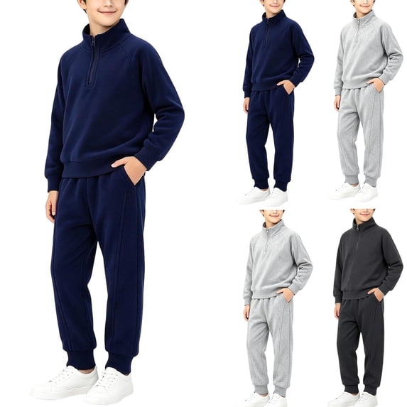 NAISIBABY Boys Outfit Sets, Thickened Long-Sleeve Top + Jogger Pants with Functional Pockets 2PC Fall-Winter Set Gray Size1
