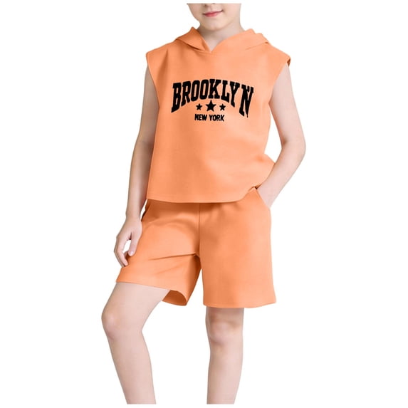 NAISIBABY Boys Outfit Sets, Trendy Hooded Tank Tops and Shorts 2026 Summer Casual Sports Clothes 2-Piece Orange Size 14