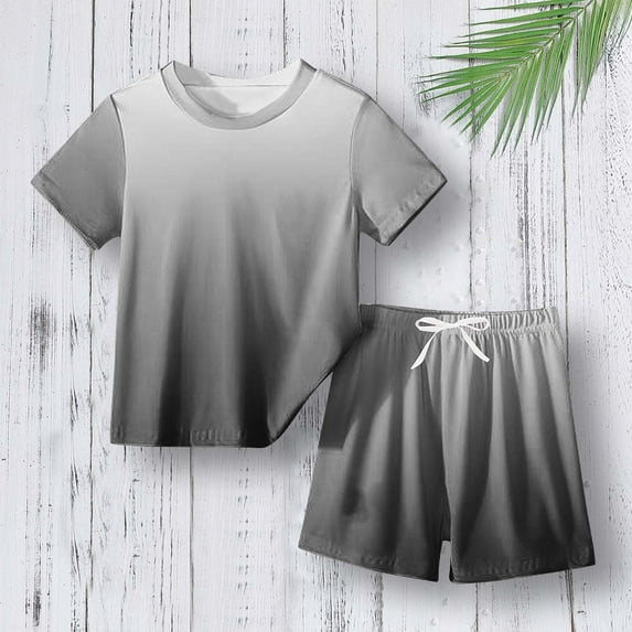 NAISIBABY Boys Outfits, Gradient Prints Short Sleeve Shorts Casual Athletic Sets Black 13 T