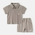 thumbnail image 1 of NAISIBABY Boys Outfits, New Elastic Waist Shorts Turndown Collar Tops Casual Athletic Sets Coffee 5 T, 1 of 9