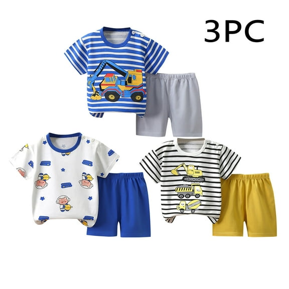NAISIBABY Boys Outfits, Shorts Sleeve T-Shirt Elastic Waist Shorts Summer Casual Sets 3 Pack 4-5T