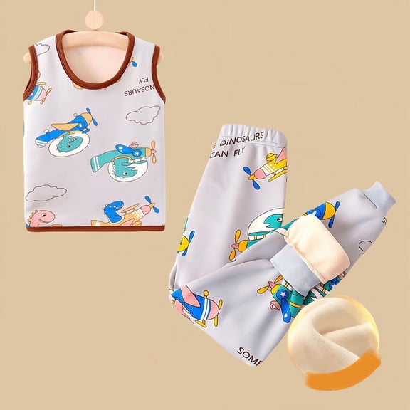 NAISIBABY Boys Pajama Sets 2-Piece, Fleece Tank Tops and Pajama Pants Kids Thicken Warm Home Clothes Gray 5T