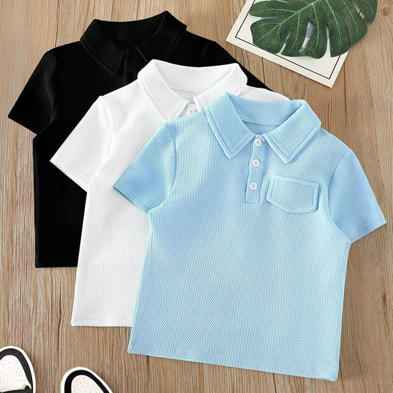 NAISIBABY Boys Polo Shirt 3 Pack, Short Sleeve Solid Color Breathable Kids Casual School Uniform Basic Tees Blue 7-8T