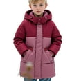 thumbnail image 1 of NAISIBABY Boys Puffer Jacket 10T, Drawstring Hooded Zipper with Pockets Mid-Length Winter Warm Quilted Coat Red(4-13T), 1 of 6