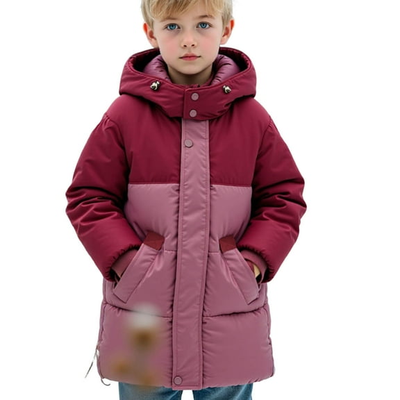 NAISIBABY Boys Puffer Jacket 10T, Drawstring Hooded Zipper with Pockets Mid-Length Winter Warm Quilted Coat Red(4-13T)