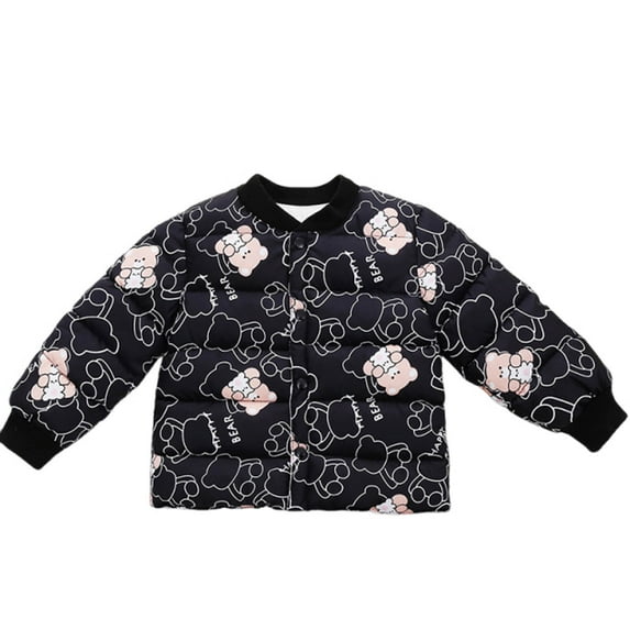 NAISIBABY Boys Puffer Jacket, Thicken Warm Button-Up Graphic Lightweight Kids Winter Quilted Coat Black 7T