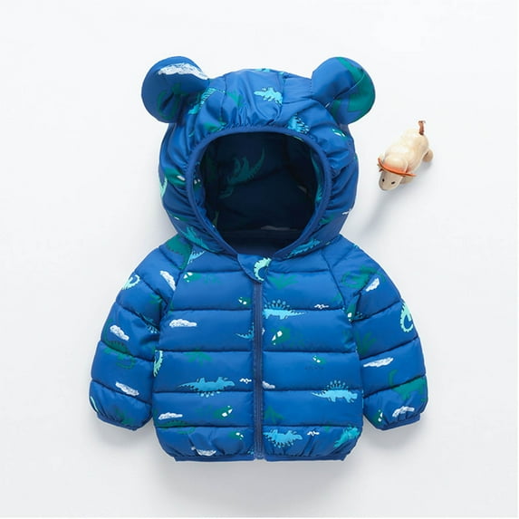 NAISIBABY Boys Puffer Jacket with Hooded, Cute Graphic Lightweight Warm Zipper Toddler Winter Quilted Coat Blue 1T