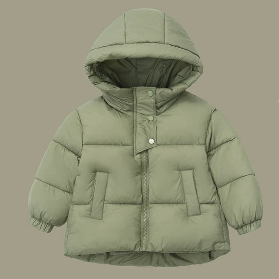 NAISIBABY Boys Puffer Jacket with Hooded, Zipper Buttons High Neck Warm Thicken Winter Fashion 2025 Padded Coat Green 2T