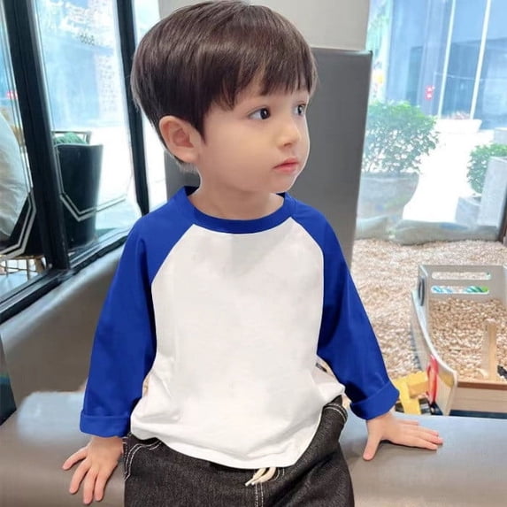 NAISIBABY Boys Raglan Shirt, Loose Casual Long Sleeve Round Neck Comfortable Tee Blue 3T