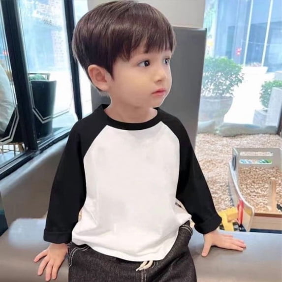 NAISIBABY Boys Raglan Shirt, Loose Casual Round Neck Long Sleeve Comfortable Tee Black 2T