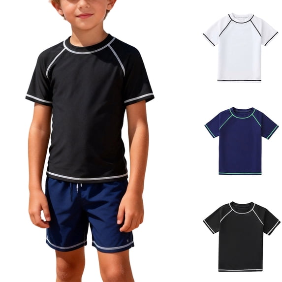 NAISIBABY Boys Rash Guards Swim Shirt Size 10, Quick Dry Short Sleeve Stretchy Kids Beach Surf Sport T-Shirt (4-12T)