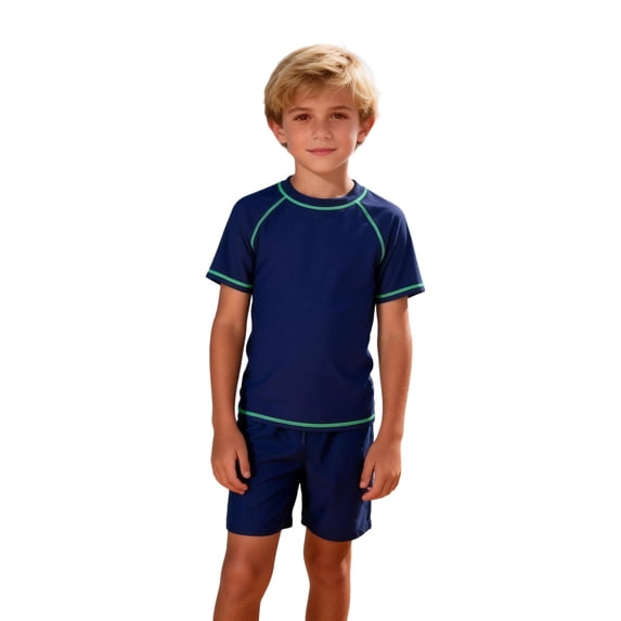 NAISIBABY Boys Rash Guards Swim Shirt, Stretchy Quick Dry Short Sleeve Kids Beach Surf Sport T-Shirt Navy 7T