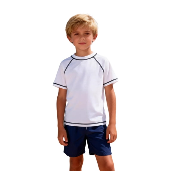 NAISIBABY Boys Rash Guards Swim Shirt, Stretchy Short Sleeve Quick Dry Kids Beach Surf Sport T-Shirt White 9T