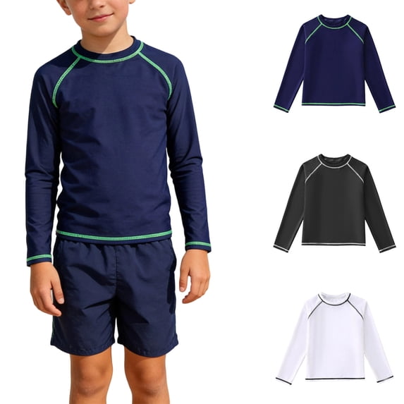 NAISIBABY Boys Rash Guards with Long Sleeve (4-12T), Quick Dry Sun Protection Stretchy Kids Beach Surf Athletic Swim Shirt Size 12
