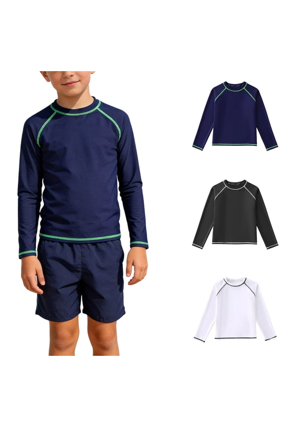 Boys Rash Guards with Long Sleeve (4-12T), Quick Dry Sun Protection Stretchy Kids Beach Surf Athletic Swim Shirt Size 12