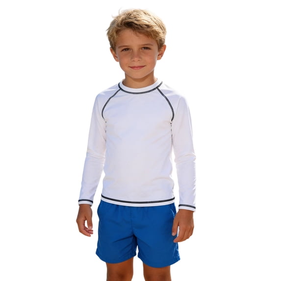 NAISIBABY Boys Rash Guards with Long Sleeve, Sun Protection Quick Dry Stretchy Kids Beach Surf Athletic Swim Shirt White 9T