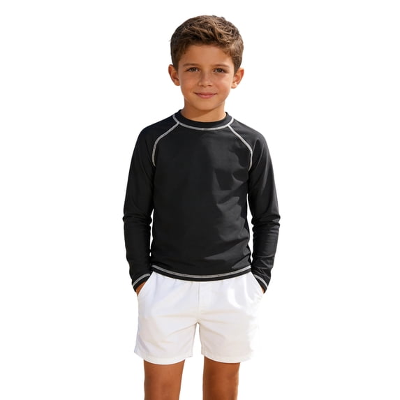 NAISIBABY Boys Rash Guards with Long Sleeve, Sun Protection Stretchy Quick Dry Kids Beach Surf Athletic Swim Shirt Black 4T