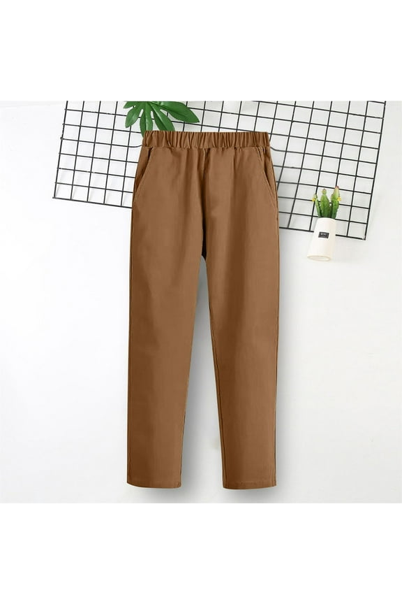 Boys School Uniform Pants 7T, Straight Fit with Pockets Elastic Waist Pull-On Chino Pants Brown(3-9T)