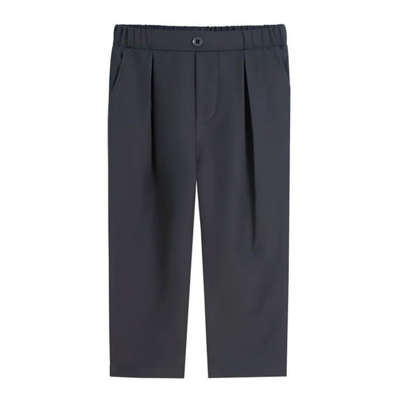 NAISIBABY Boys School Uniform Pants, Elastic Waist Flat Front Straight Leg Pull On Pants Gray 2T