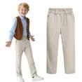 thumbnail image 1 of NAISIBABY Boys School Uniform Pants, Straight Leg Elastic Waist Flat Front Pull-On Twill Trousers Beige 8T, 1 of 7