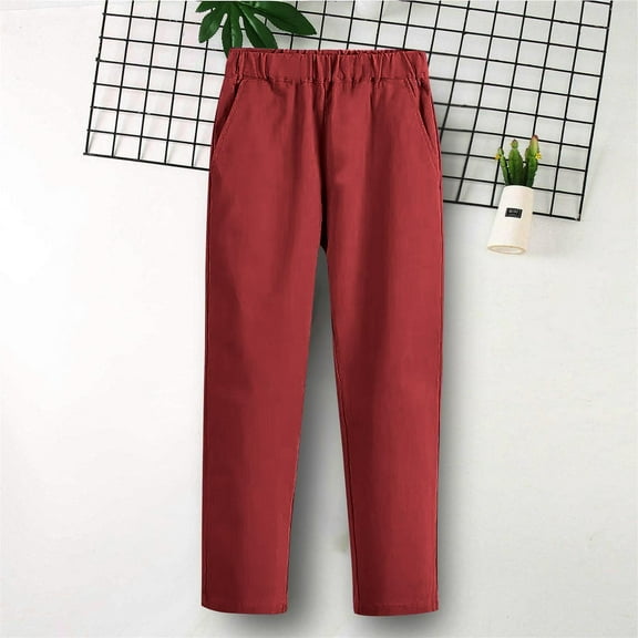 NAISIBABY Boys School Uniform Pants, with Pockets Elastic Waist Straight Fit Pull-On Chino Pants Wine 3T