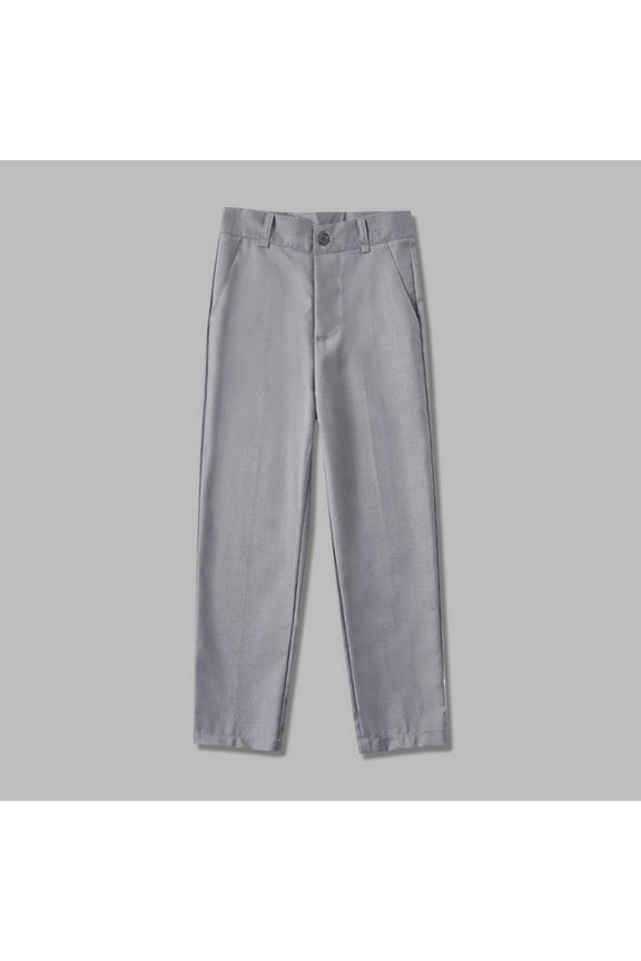 Boys School Uniform Pants, with Pockets Flat Front Straight Leg Pull On Dressy Pants Gray 3T