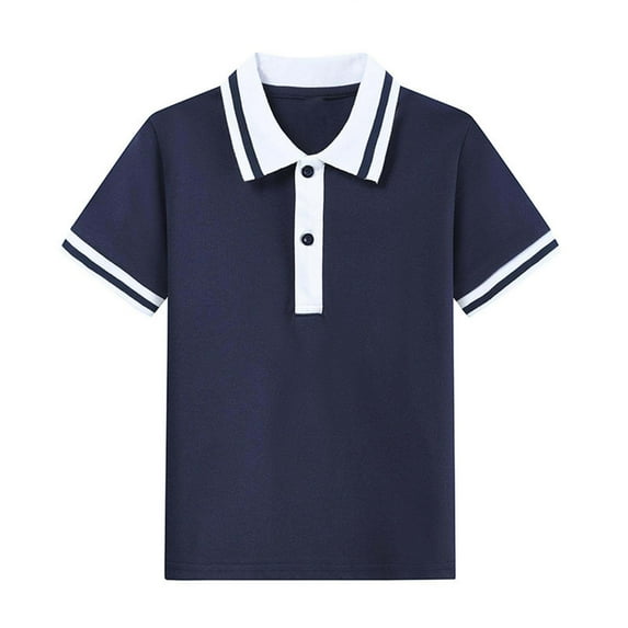 NAISIBABY Boys School Uniform Polo Shirt 8T, Cotton Comfort Short Sleeve Collar Button Down Kids Pique T-Shirt Navy (2-15T)
