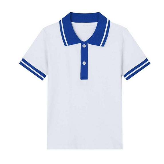 NAISIBABY Boys School Uniform Polo Shirt, Cotton Comfort Collar Button Down Short Sleeve Kids Pique T-Shirt Blue 5T