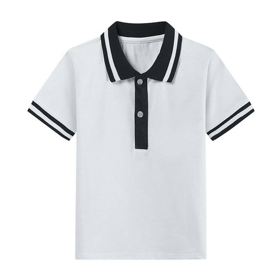 NAISIBABY Boys School Uniform Polo Shirt, Cotton Comfort Collar Button Down Short Sleeve Kids Pique T-Shirt White 3T