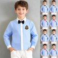 thumbnail image 1 of NAISIBABY Boys School Uniform Shirt 10T, Cotton Long Sleeve Button-Up Kids Collared Dress Shirt Black (4-18T), 1 of 9