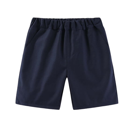 NAISIBABY Boys School Uniform Shorts, Cotton with Pockets Elastic Waist Kids Flat Front Pull-On Shorts Navy 7T