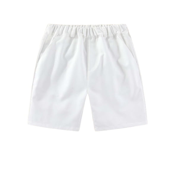 NAISIBABY Boys School Uniform Shorts, Cotton with Pockets Elastic Waist Kids Flat Front Pull-On Shorts White 15T