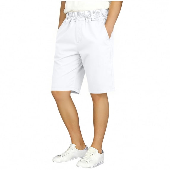 NAISIBABY Boys School Uniform Shorts, with Pockets Performance Elastic Waist Kids Pull-On Bermuda Shorts White 5T