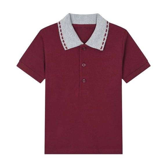 NAISIBABY Boys School Uniform T-Shirt (2-15T), Short Sleeve Heart Collar Button-Up Kids Jersey Polo Shirt Red 10T